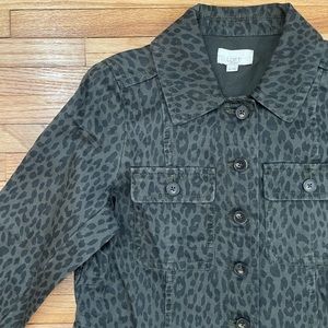 LOFT (Ann Taylor) Olive Leopard Peplum Jacket - Petite